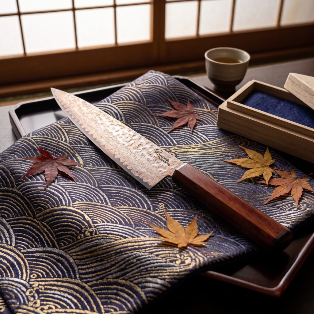 couteau japonais dams sur un tissu